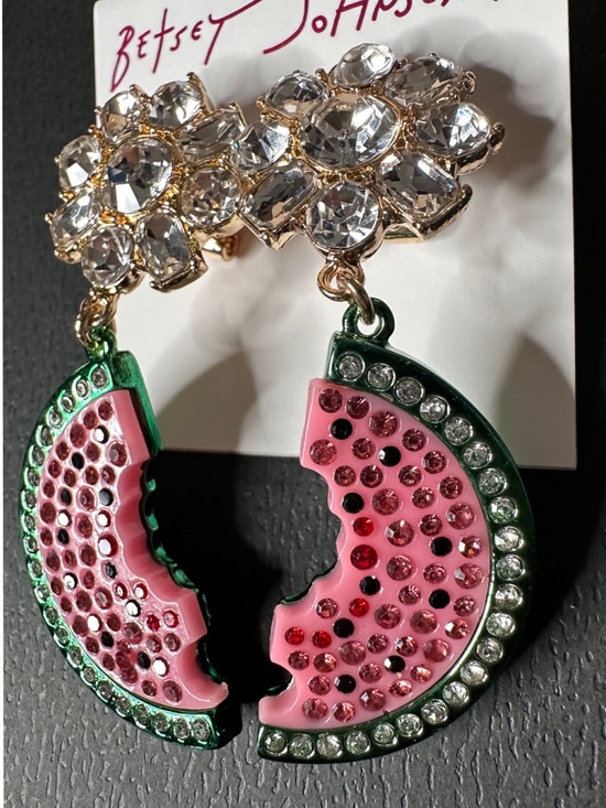 Betsey Johnson Pink & Green Crystal Watermelon Drop Earrings - Picture 3 of 3